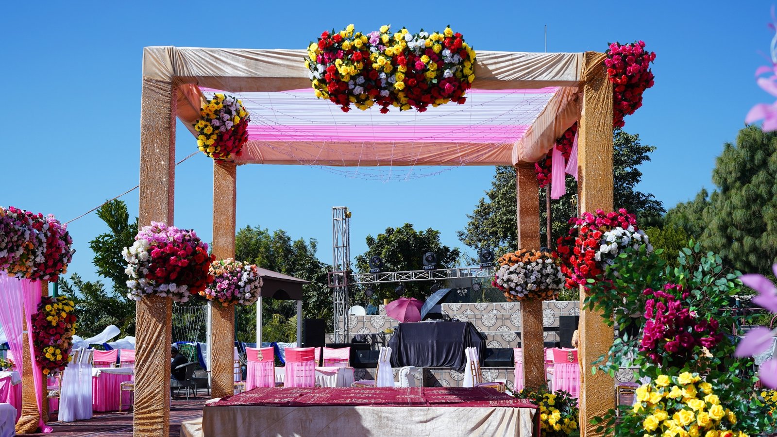 Mandap entrance decor at Himachal Pradesh wedding resort